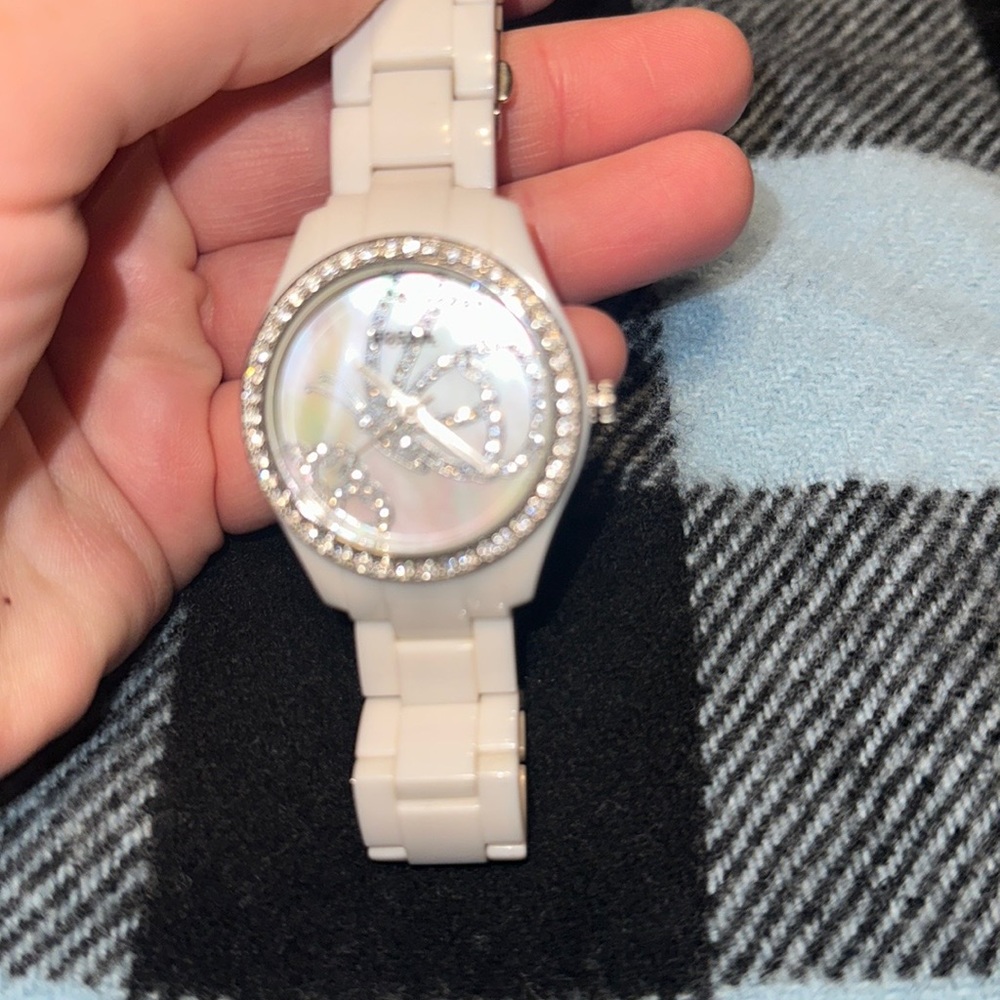 White Fossil Butterfly Watch Rhinestones